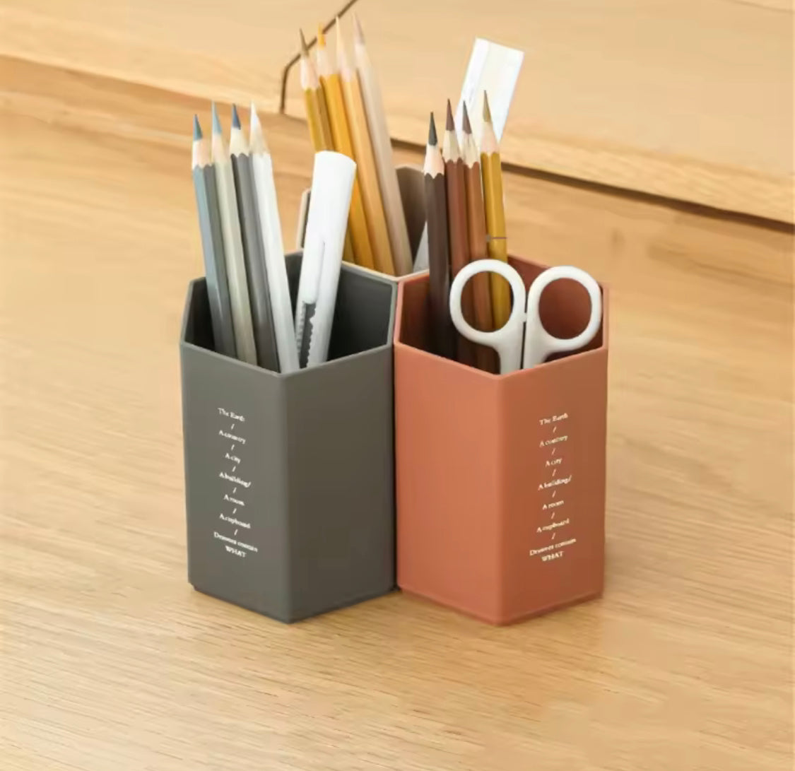 Set Of 3 Hexagonal Design Pen Holder, Large Capacity Brush Storage Container Box, Plastic Stationery Desk Organizer