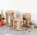 360° Rotating Wooden Spice Jar Organizer, Round Shape Kitchen Masala Rack with Jars Set, Spice Jar Stand, Kitchen Storage Organizer