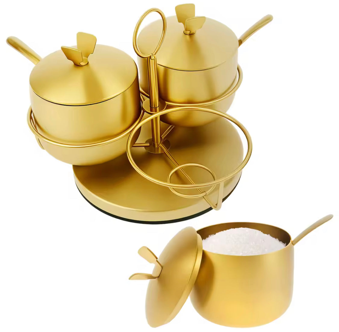 3pcs Stainless Steel Seasoning Jar With Spoon, Sealed Food Storage Container
