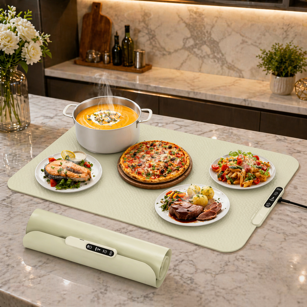 Electric Foldable Warming Tray, Leather Heated Food Board, Electric Food Warmer Plate, Portable Food Heating Mat