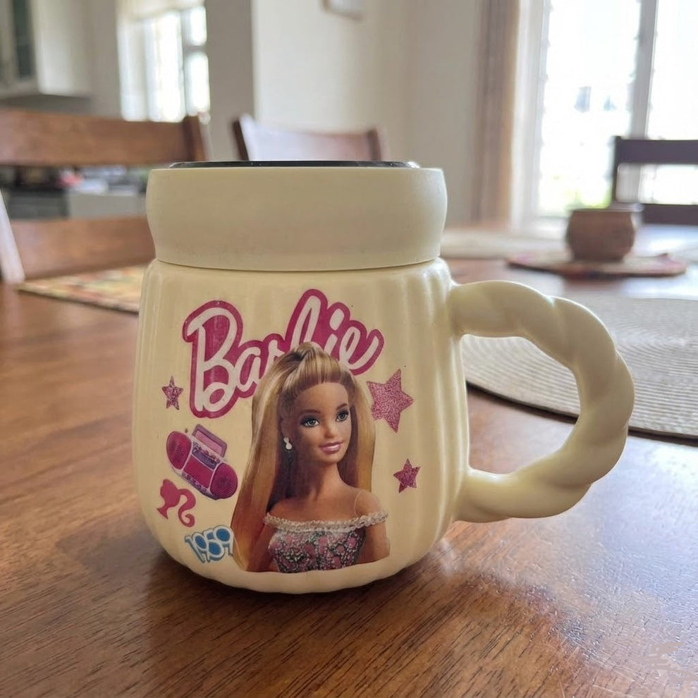 Barbie Inspired Ceramic Coffee Mug, Cute Barbie Ceramic Mug, Aesthetic Pink Barbie Coffee Cup, Cartoon Printed Ceramic Coffee Mug  (1pc)