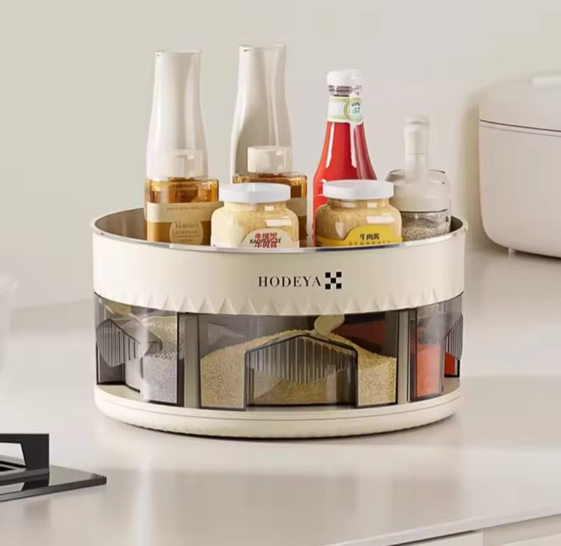 360° Rotating Spice Organizer, 6 Grid Seasoning Tray, Rotatable Spice Bottle Shelf Organizer, Large Capacity Double Layer Seasoning Storage Rack, Rotatable Condiment Rack