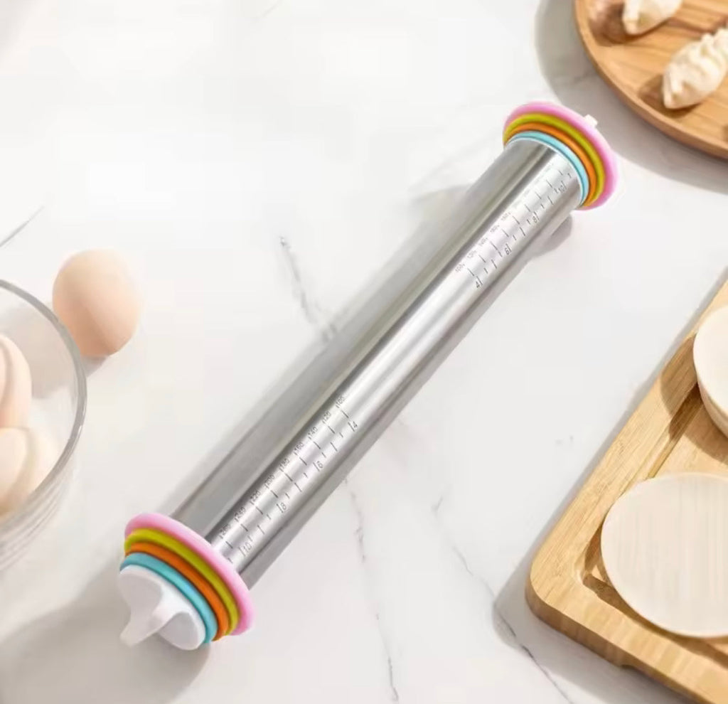 Adjustable Rolling Dough Roller, Removable Ring Dough Mat, Detachable Stainless Steel Rings Dough Roller, Kitchen Roti Belan