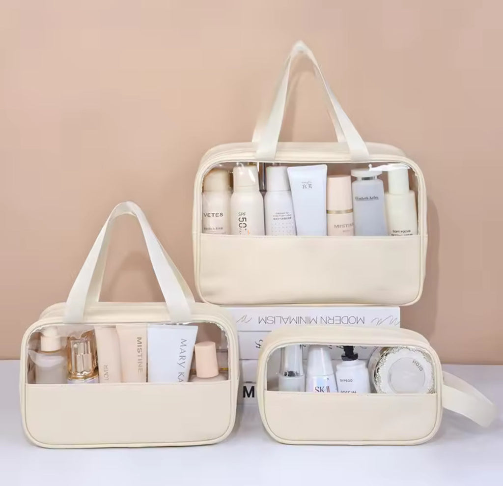 3 Pcs Transparent Cosmetic Bag, Transparent Oriented Makeup Bag, Carry Travel Zippered Pouch Bag, Waterproof Portable Travel Cosmetics Pouch
