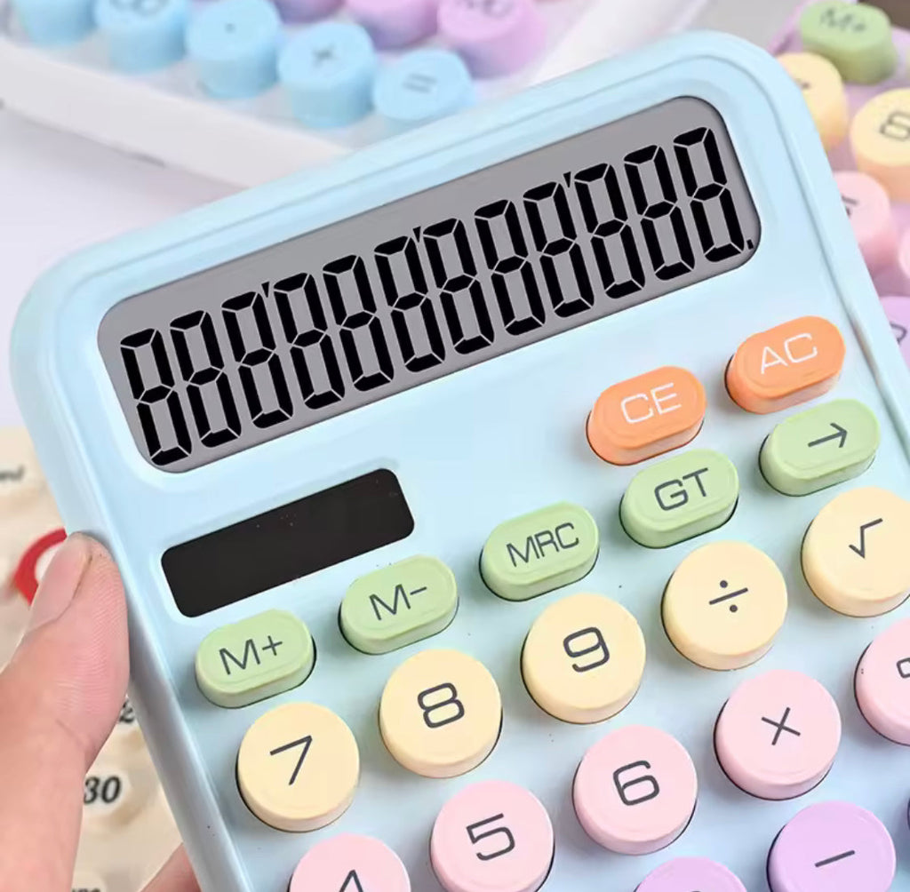 Big Buttons Large LCD Display Calculators, Cute 12 Digits Mechanical Switch Calculator, Kids LCD Display Calculator