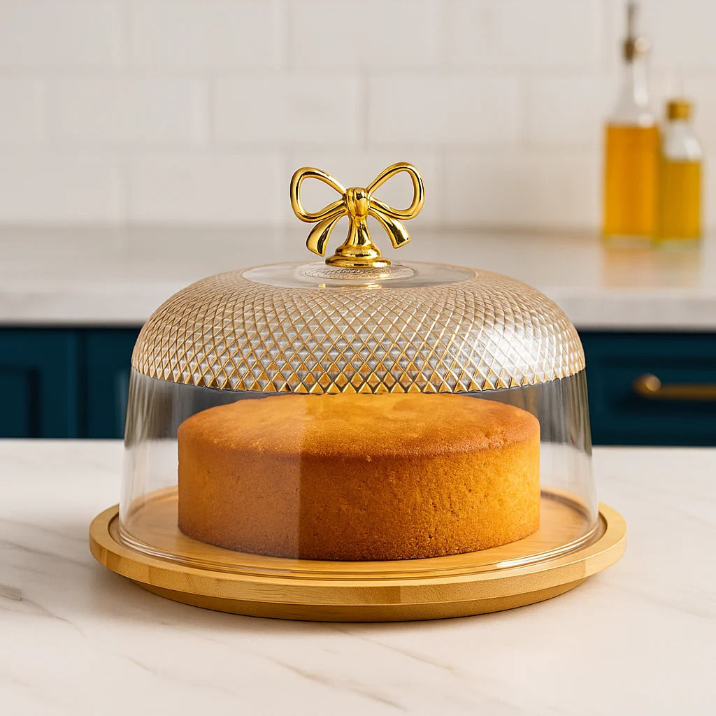 Cake Dish With Acrylic Cover, Luxury Acrylic Cake Dome, Bamboo Base With Acrylic Lid, Fancy Cake Dish With Acrylic Lid