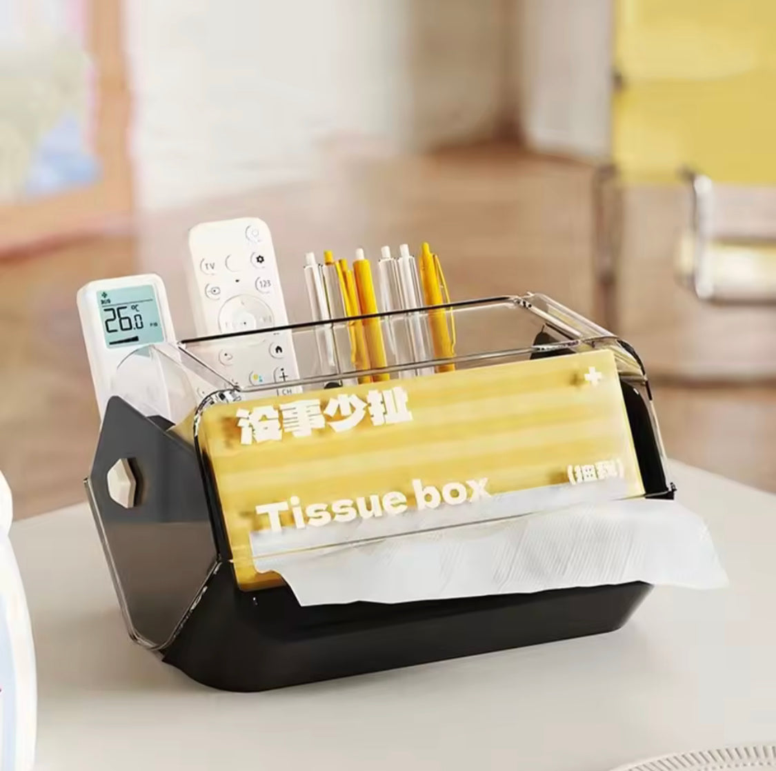 Durable Plastic Anti Slip Tissue Box, Decorative Tissue Case Holder, Desktop Tissue Holder With Compartments