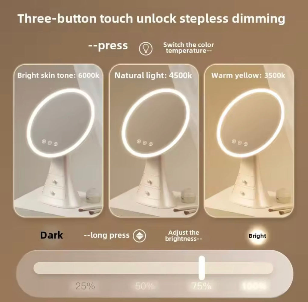 Smart Touch Makeup Mirror With Drawer, LED Light Makeup Storage Box, Jewelry And Cosmetic Display Case With LED Light Mirror, Portable Makeup Organizer