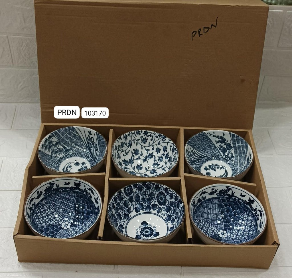 Set of 6 Ceramic Serving Bowls, Japanese Ceramic Rice Bowl, Dinnerware Bowls Gift Set, Floral Ceramic Bowl Set