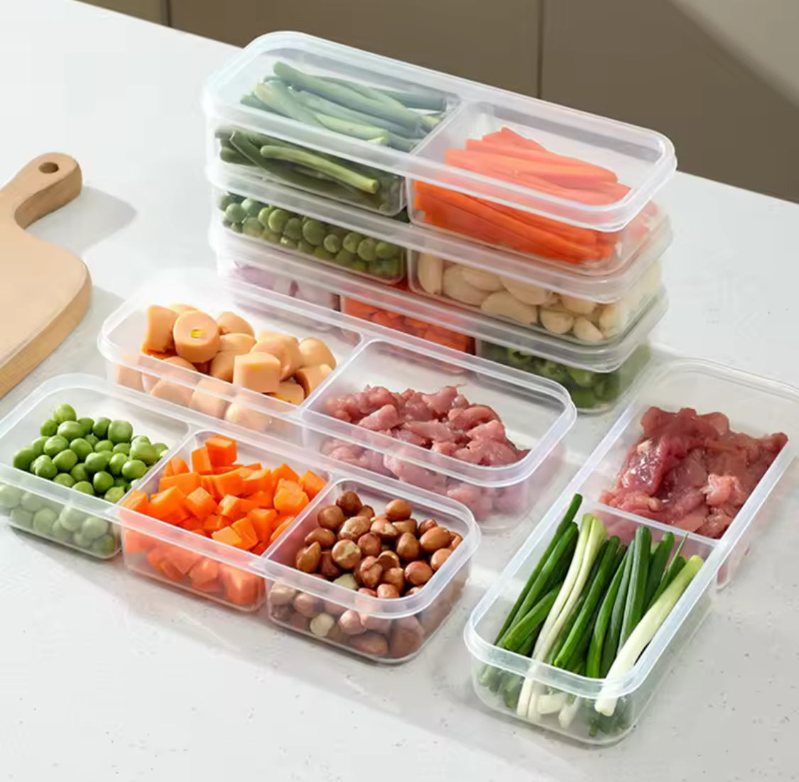 3 Compartments Meal Box With Lid, Rectangular Multi Grid Refrigerator Box, Transparent Plastic Sealing Box