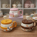 Cute Animal Ceramic Mug With Lid, Cartons coffee Cup (1 Pc)