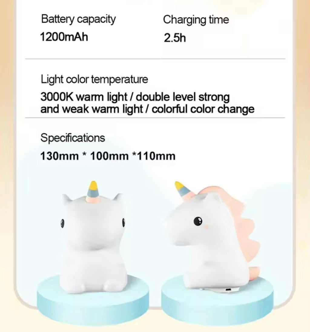 Unicorn Silicone LED Night Lamp, Rechargeable Cartoon Decor Lamp, Kids Bedroom Cute Night Lamp