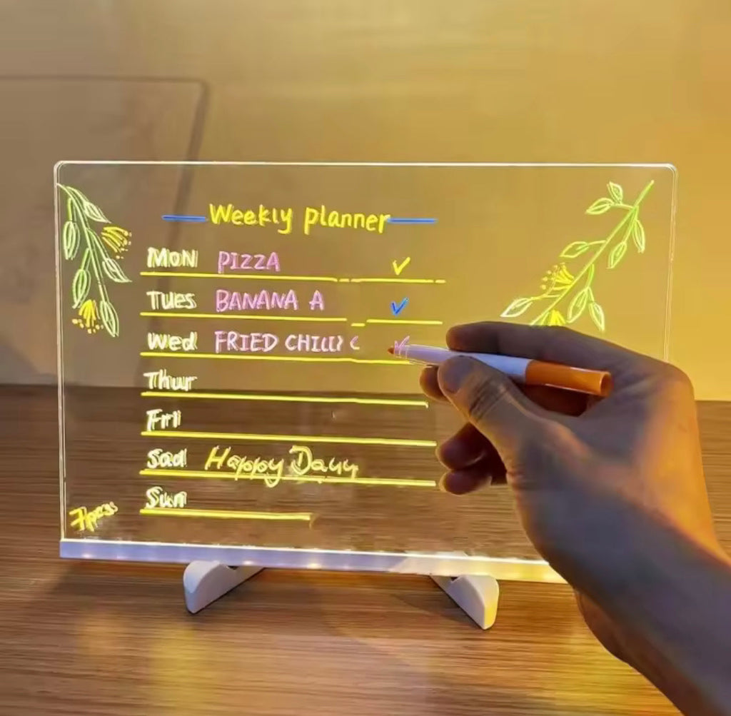 LED Note Board With Night Light, Acrylic Note Board Lamp, LED Eraseable Drawing Board
