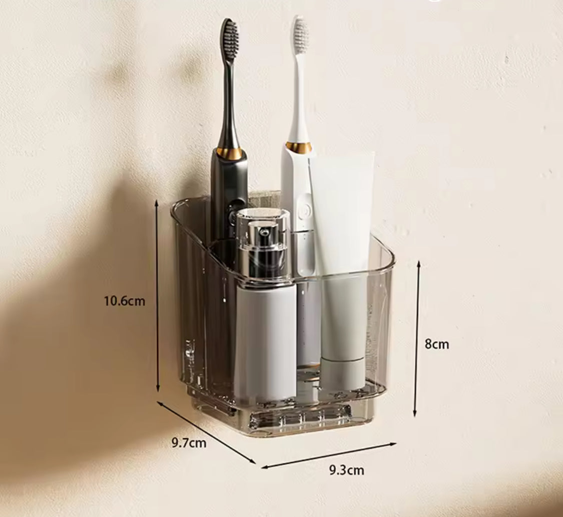 3 Slots Toothbrush Holder With Drain Tray, Removable Divider Wall Mounted Bathroom Organizer, Multifunctional Bathroom Storage Holder, Space Saving Bathroom Accessories