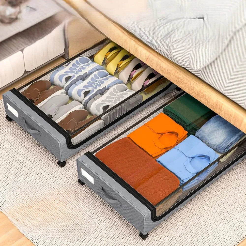Under Bed Storage Organizer, Wheels Rotating Under Bed Clothes Organizer, Shoe Organizer With Wheels, Space Saving Under Bed Storage Organizer