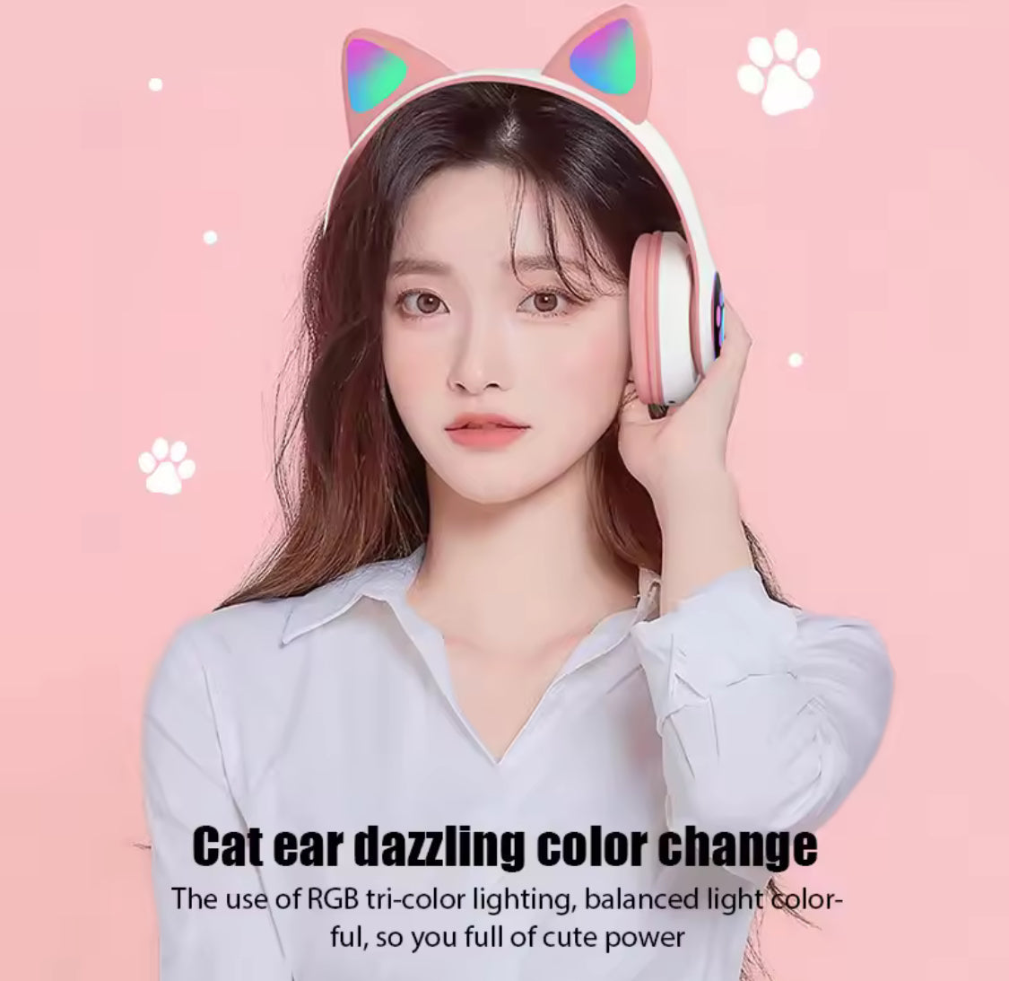 LED Cute Cat Ears Headphones, RGB Wireless Headphones, Sports Gaming Headset