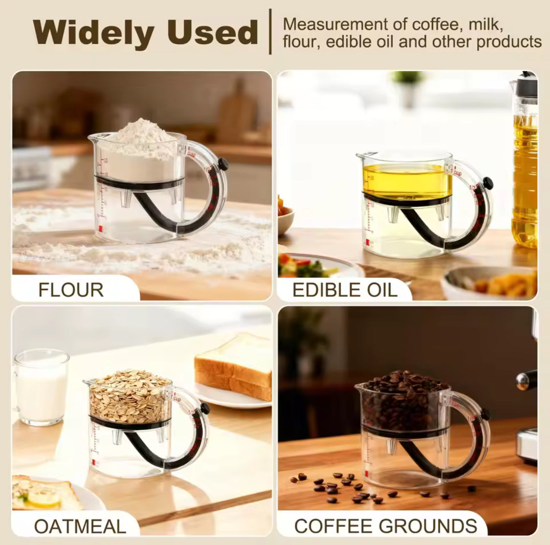 4 in 1 Adjustable Measuring Cup, Multifunctional Kitchen Measuring Cup, Space Saving Measuring Cup
