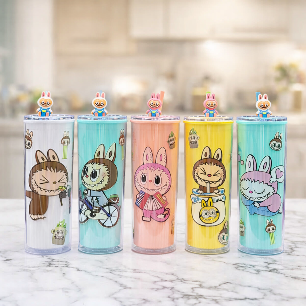 Kids Labubu Plastic Sipper, Cartoon Character Kids Tumbler Cup, Cartoon Bunny Drinking Cup With Straw