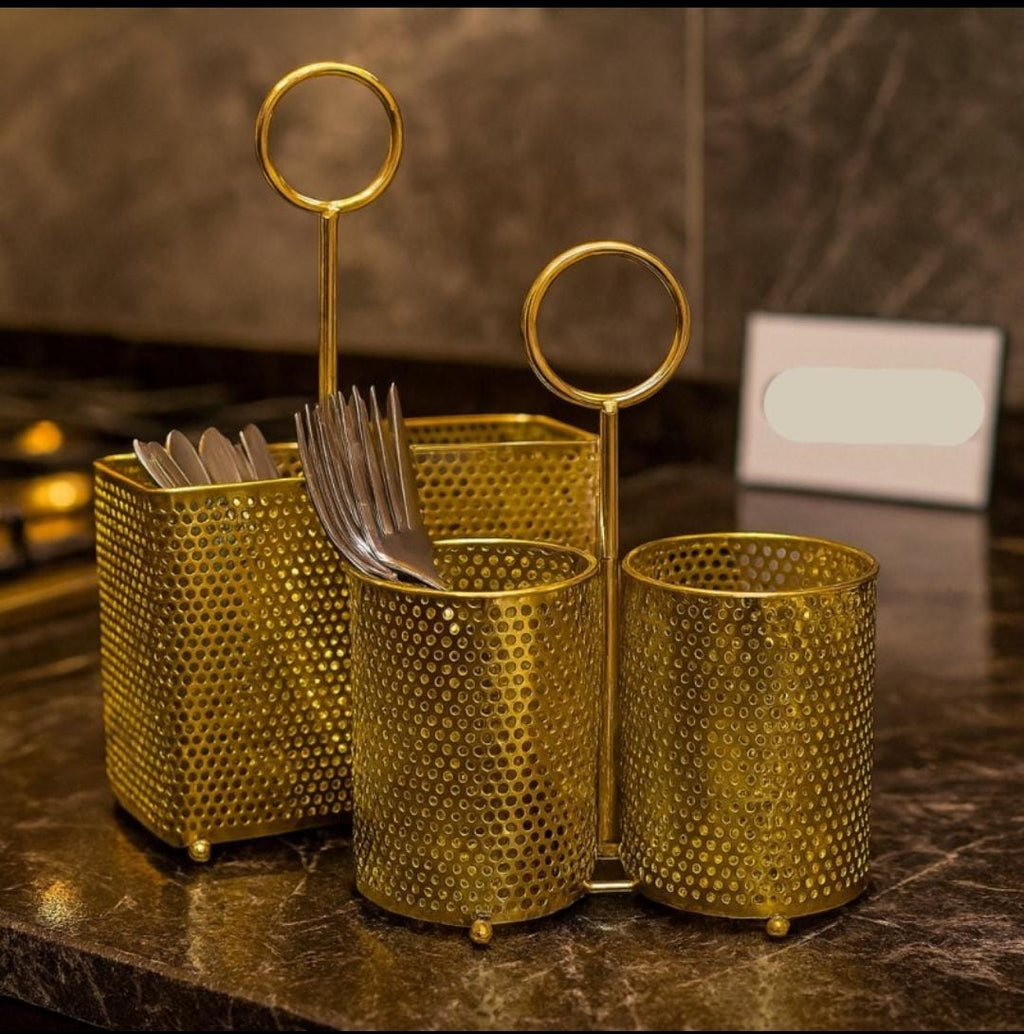 2 Grid Cutlery Holder, Luxury Style Cutlery Holder, Metal Cutlery Organizer, Stainless Steel Cutlery Holder