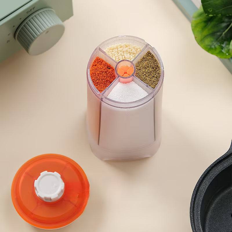4 In 1 Rotating Spice Dispenser, Plastic Seasoning Container With Compartments, Portable Spice Container For Kitchen