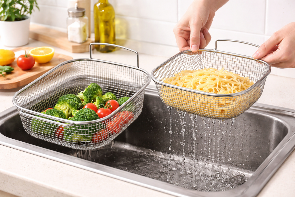 Stainless Steel Fry Basket with Handle, Square Deep Fry Basket, Multipurpose Frying Strainer Basket, Kitchen Gadgets