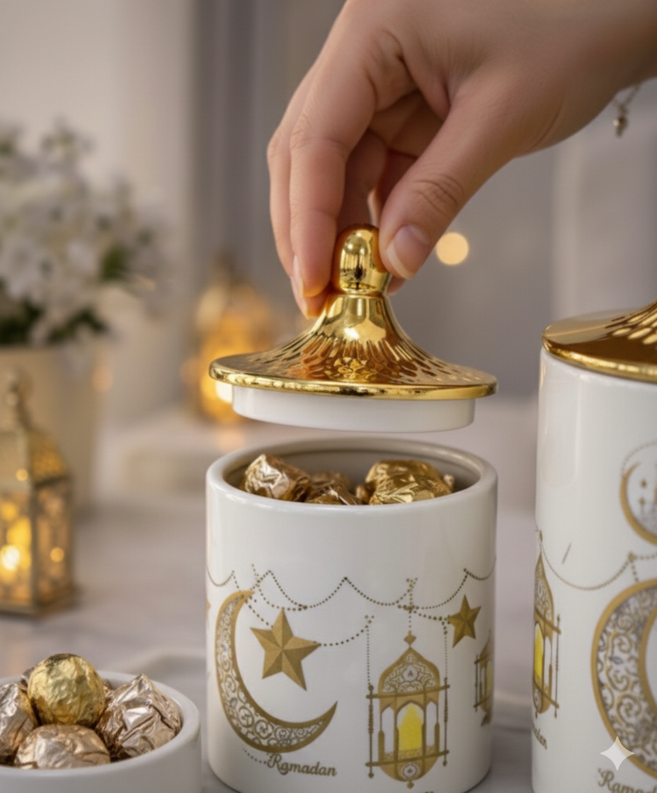 Luxury 3pcs Ramadan Special Dates Jar, Caddy Storage Bottle, Food Organizer Storages Box, Tea Party Serving Jar, Cookie Jar