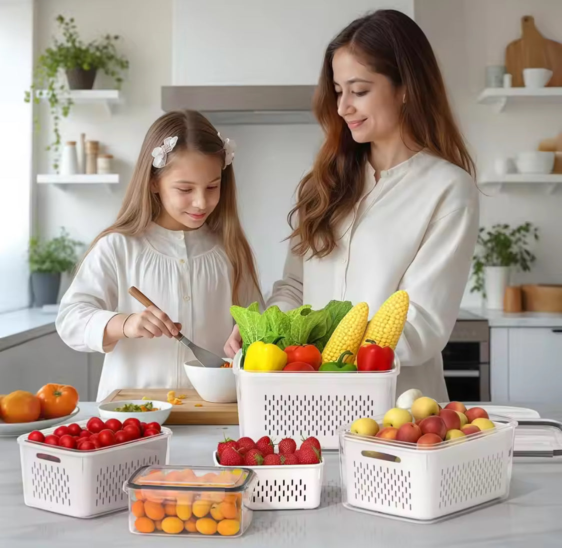 3pcs Refrigerator Organizer Box With Draining Basket, Transparent Refrigerator Food Storage Box, Multi Use Fridge Fruit Vegetable Storage Box