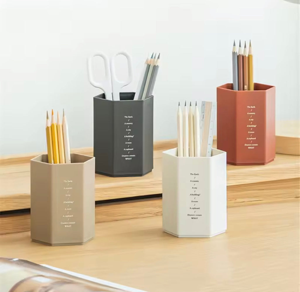 Set Of 3 Hexagonal Design Pen Holder, Large Capacity Brush Storage Container Box, Plastic Stationery Desk Organizer