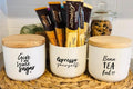 Set Of 3 Ceramic Jar, Coffee Canister With Bamboo Lid, Set Of 3 Tea And Sugar Pot