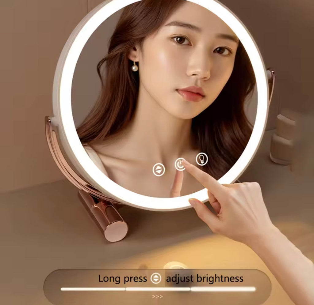 Round Shape Desktop LED Makeup Mirror, Vanity Table Mirror, Magnifying Cosmetic Mirror,  Adjustable Touch Dimmer Table Makeup Mirrors