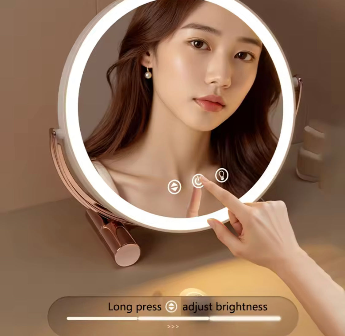 Round Shape Desktop LED Makeup Mirror, Vanity Table Mirror, Magnifying Cosmetic Mirror,  Adjustable Touch Dimmer Table Makeup Mirrors