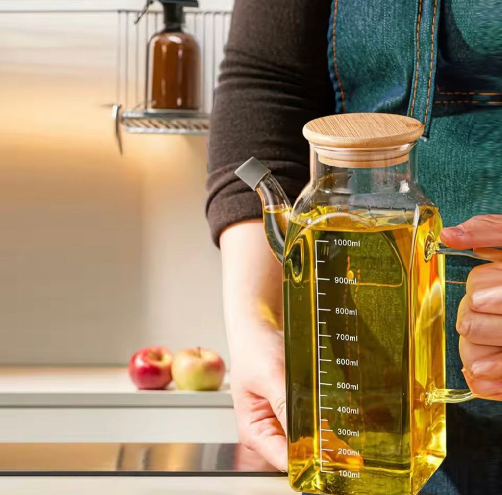 Large Capacity Glass Oil Pot, Glass Vinegar Pot With Lid, Glass Oil Dispenser For Food Kitchen