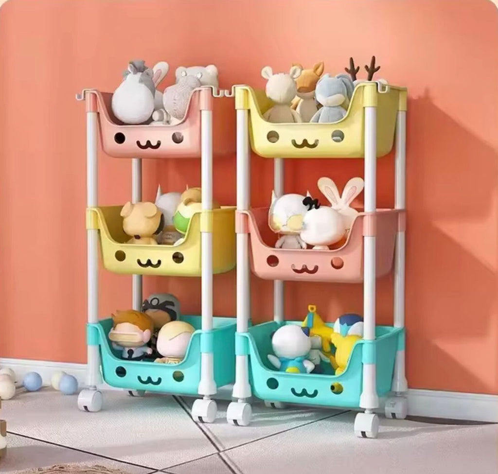 3 Layer Bookshelf Kids Trolley, Moveable Trolley For Toys, Kids Bathroom Accessories Trolley Organizer