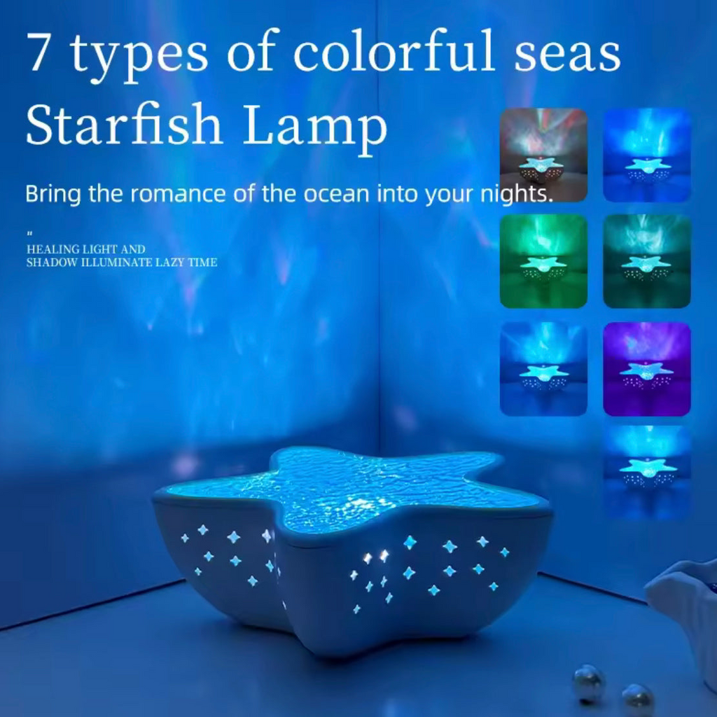 Starfish LED Projector Lamp, Ocean Wave Table Lamp, Marine Rotating Star Night Lamp