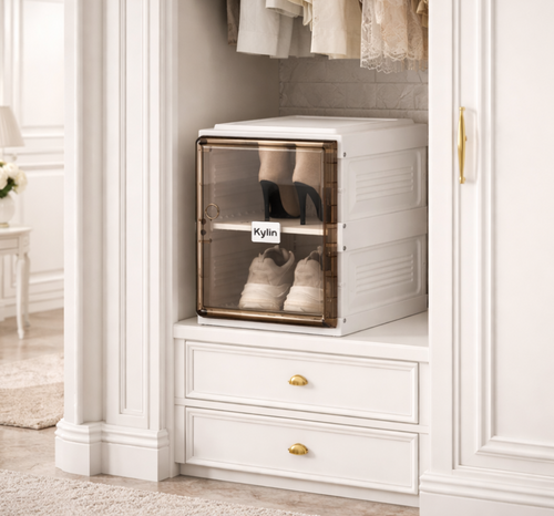 2 Layer Foldable Shoe Cabinet, Transparent Foldable Shoe Rack, Portable Shoe Cabinet With Door, Plastic Corner Shoe Rack