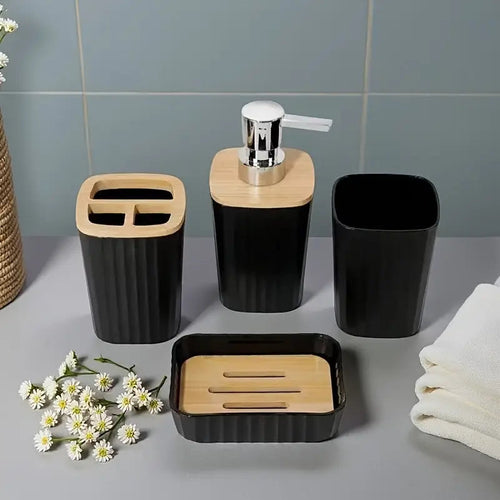 4pcs Bathroom Soap Dispenser Set, Bathroom Counter Tray Set, Toothbrush Holder Set, Bathroom Accessories Set