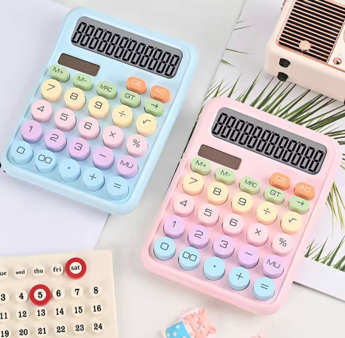 Big Buttons Large LCD Display Calculators, Cute 12 Digits Mechanical Switch Calculator, Kids LCD Display Calculator