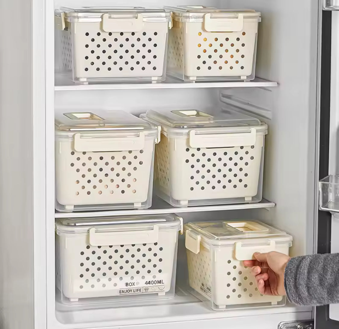 3pcs Refrigerator Organizer Box With Draining Basket, Transparent Refrigerator Food Storage Box, Multi Use Fridge Fruit Vegetable Storage Box
