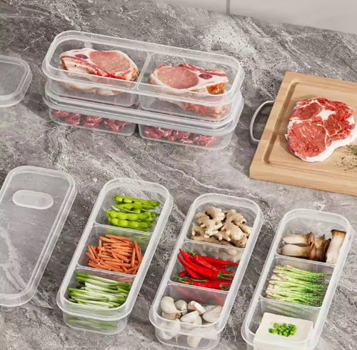 3 Compartments Meal Box With Lid, Rectangular Multi Grid Refrigerator Box, Transparent Plastic Sealing Box