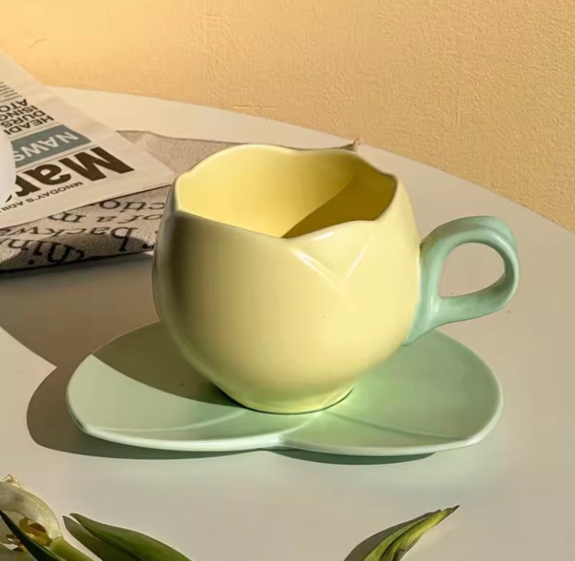 Tulip Ceramic Coffee Cup, Flower Shaped Tea Cup, Flower Coffee Cup With Saucer, Coffee Glass