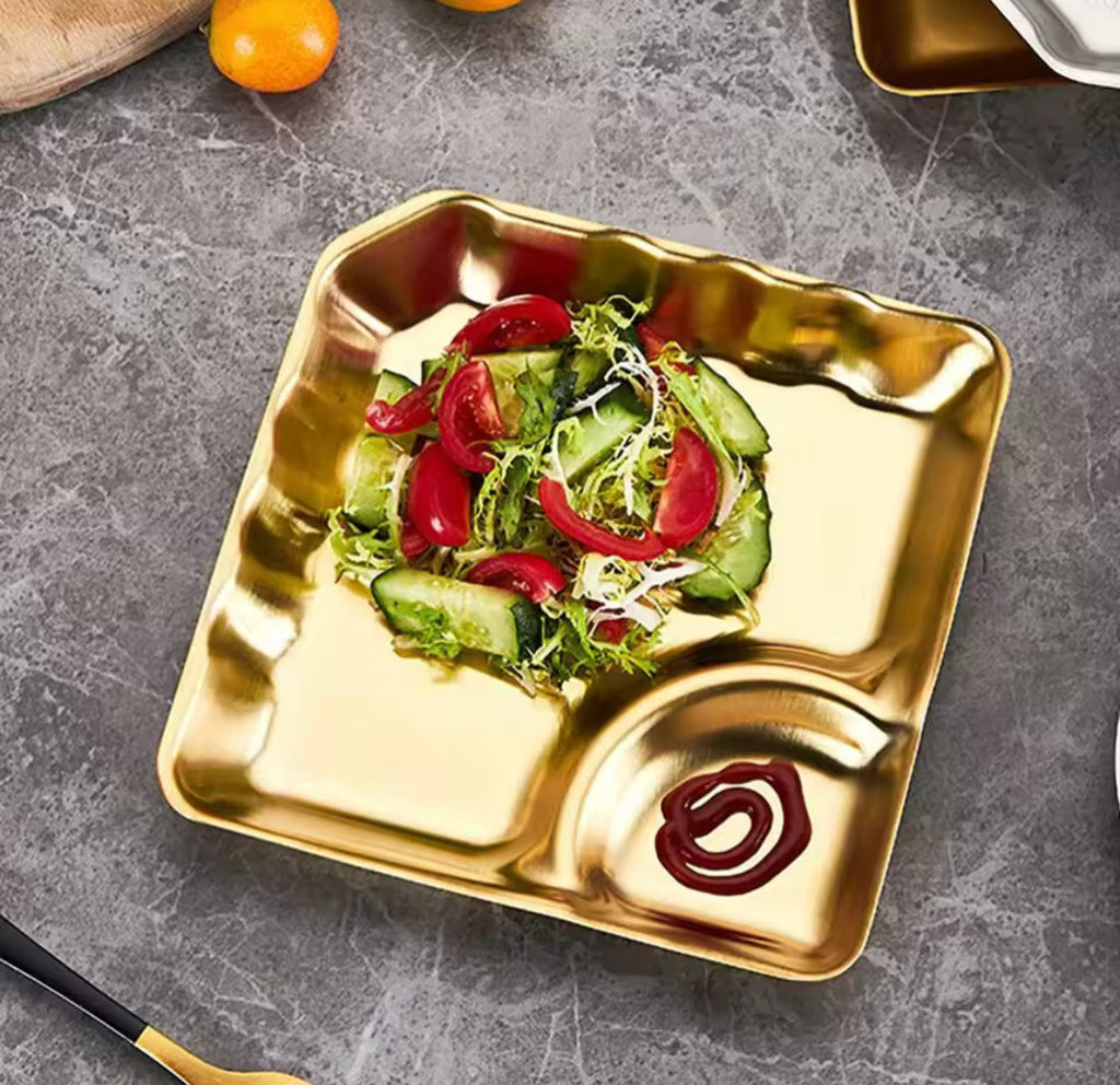 Stainless Steel Dumpling Plate With Dipping Saucer, Two Compartment Serving Platters, , Kitchen Gadgets
