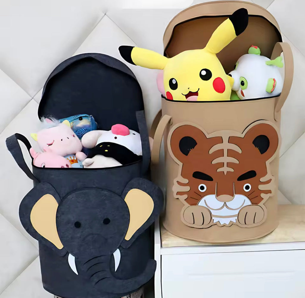 Cartoon Design Kids Toy Storage Basket, Large Capacity Foldable Toy Organizer Bin, Childrens Laundry Basket