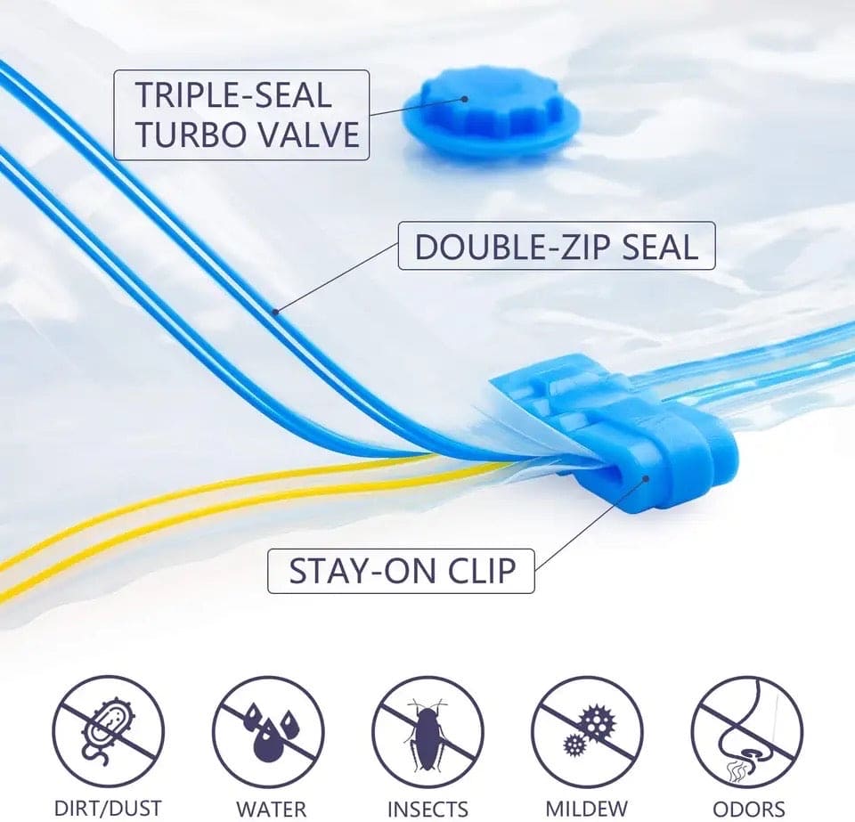 Set Of 5 Vacuum Storage Bags, Pillows Bedding Closet Home Organizer, Space Saver Vacuum Storage Bags, Vacuum Sealing Bag With Double Zip, Vacuum Sealer Bags for Comforters, Blankets, Bedding, Clothing