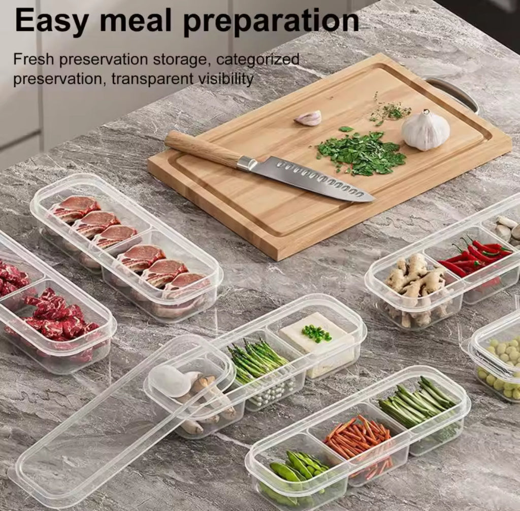 3 Compartments Meal Box With Lid, Rectangular Multi Grid Refrigerator Box, Transparent Plastic Sealing Box
