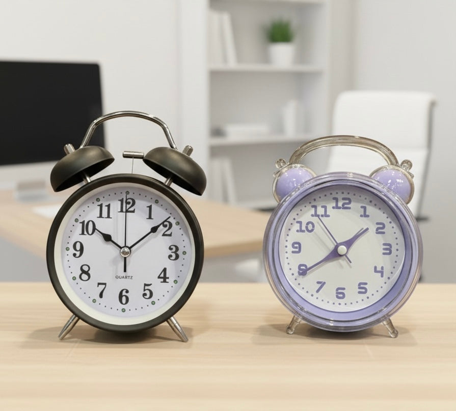Mini Retro Twin Bell Alarm Clock, 
Metal Twin Bell Alarm Clock, Analog Quartz Display Clock, Easy Operate Bedside Analog Small Desk Clock