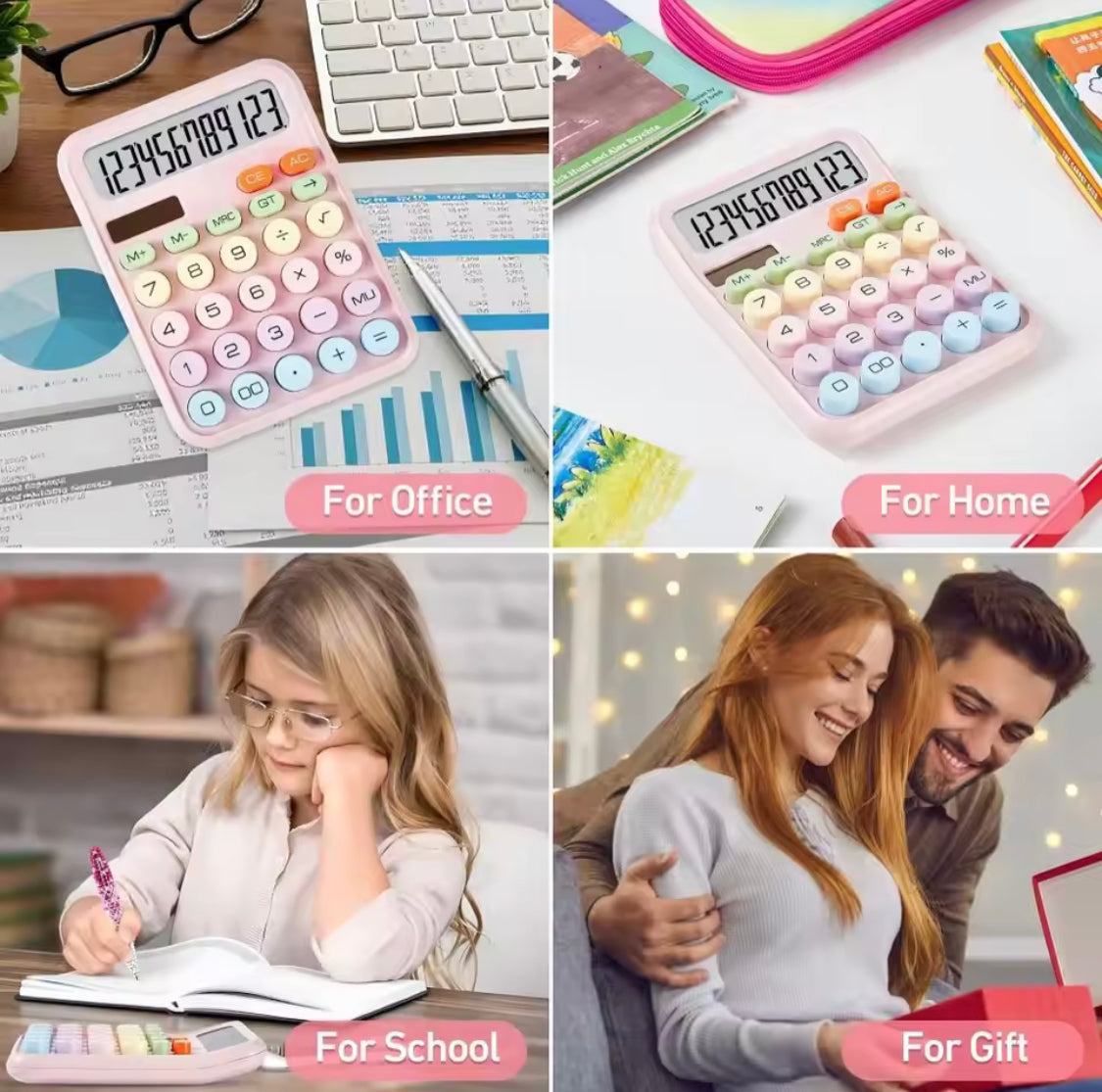 Big Buttons Large LCD Display Calculators, Cute 12 Digits Mechanical Switch Calculator, Kids LCD Display Calculator