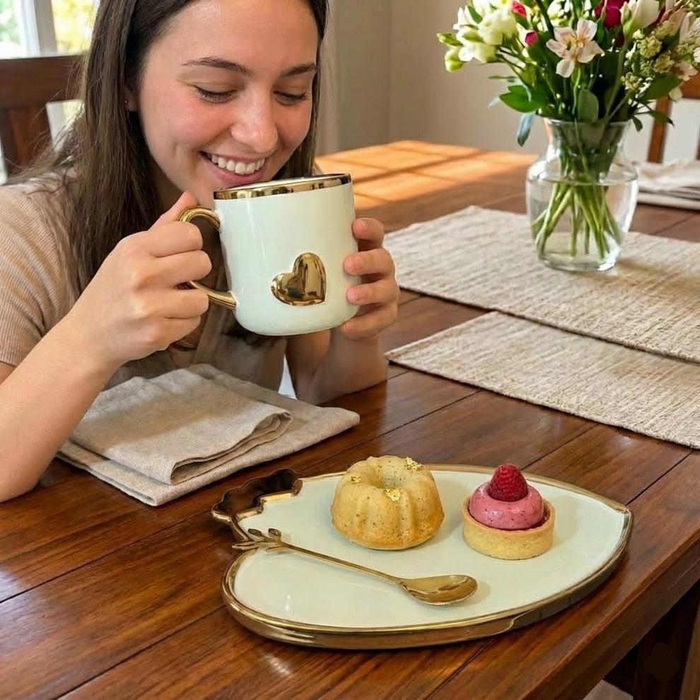 Luxury Heart Shape Ceramic Coffee Mug With Tray, Ceramic Cup And Saucer, 1Pc Home Exquisite Coffee Cup With Saucer