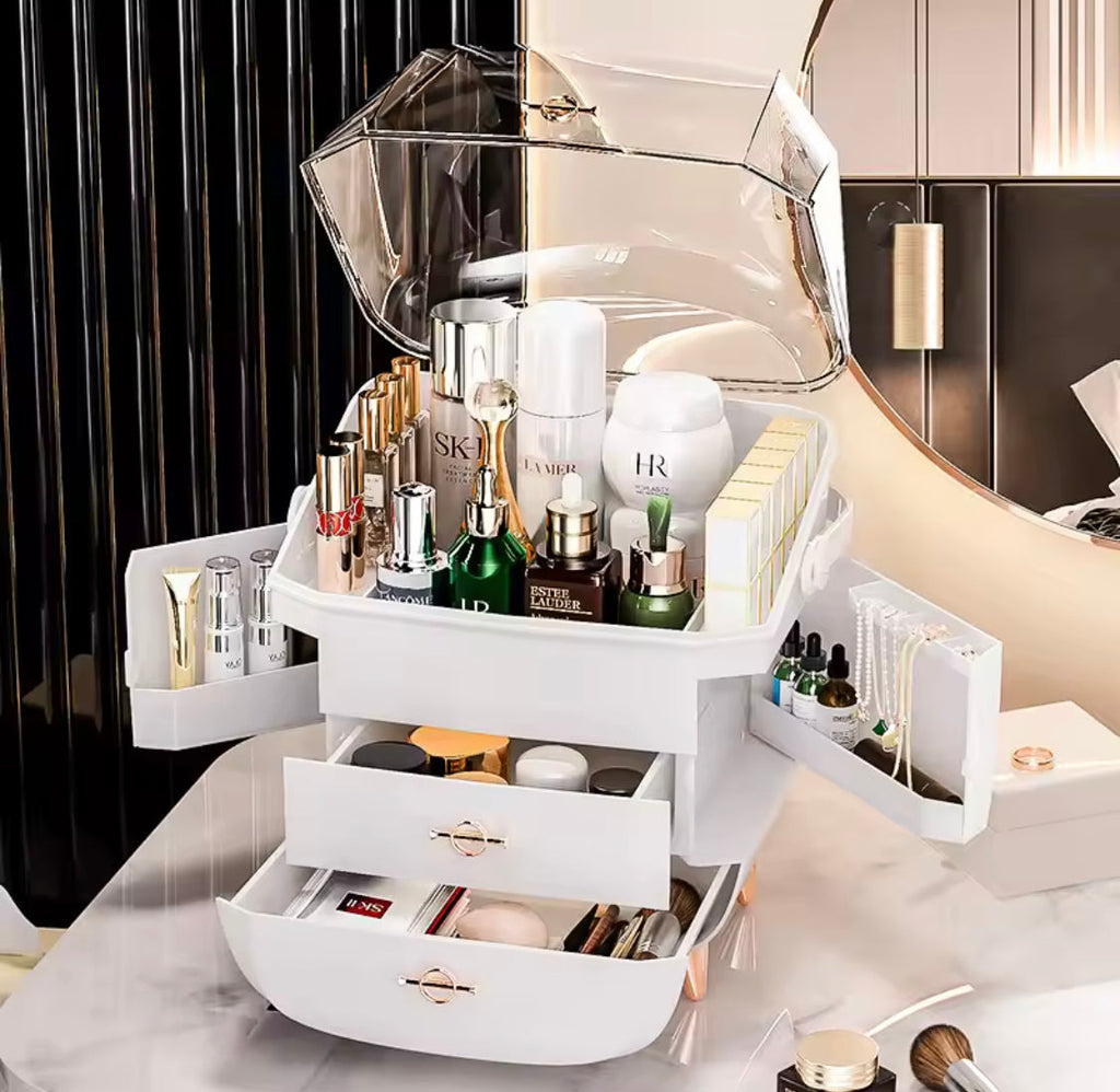 Multi Compartments Cosmetic Organizer, Makeup Organizer Storage Box With Drawers, Multi Layer Vanity Countertop, Jewelry Container Box