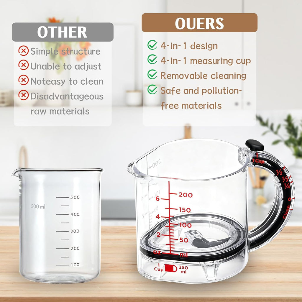 4 in 1 Adjustable Measuring Cup, Multifunctional Kitchen Measuring Cup, Space Saving Measuring Cup