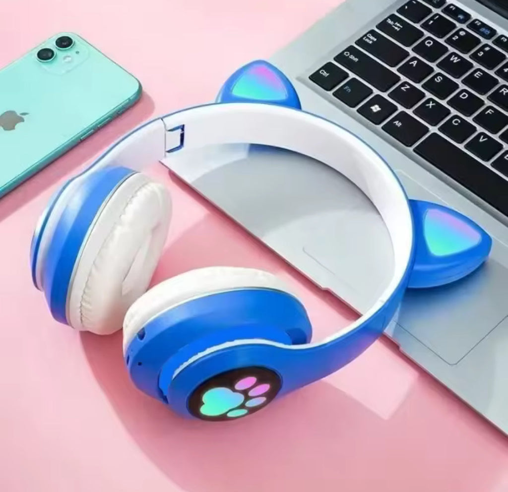 LED Cute Cat Ears Headphones, RGB Wireless Headphones, Sports Gaming Headset